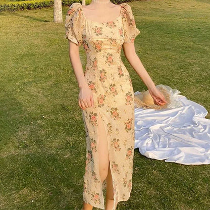 Lange Zomerjurk Bloemenprint Damesmode Elegante Stijl