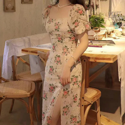 Lange Zomerjurk Bloemenprint Damesmode Elegante Stijl