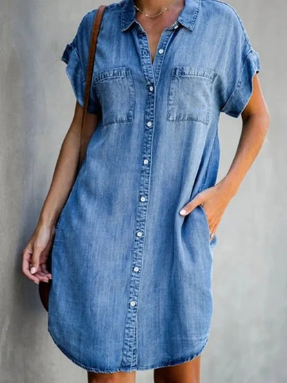 Zomerjurk Blauwe Denim Shirtjurk voor Vrouw