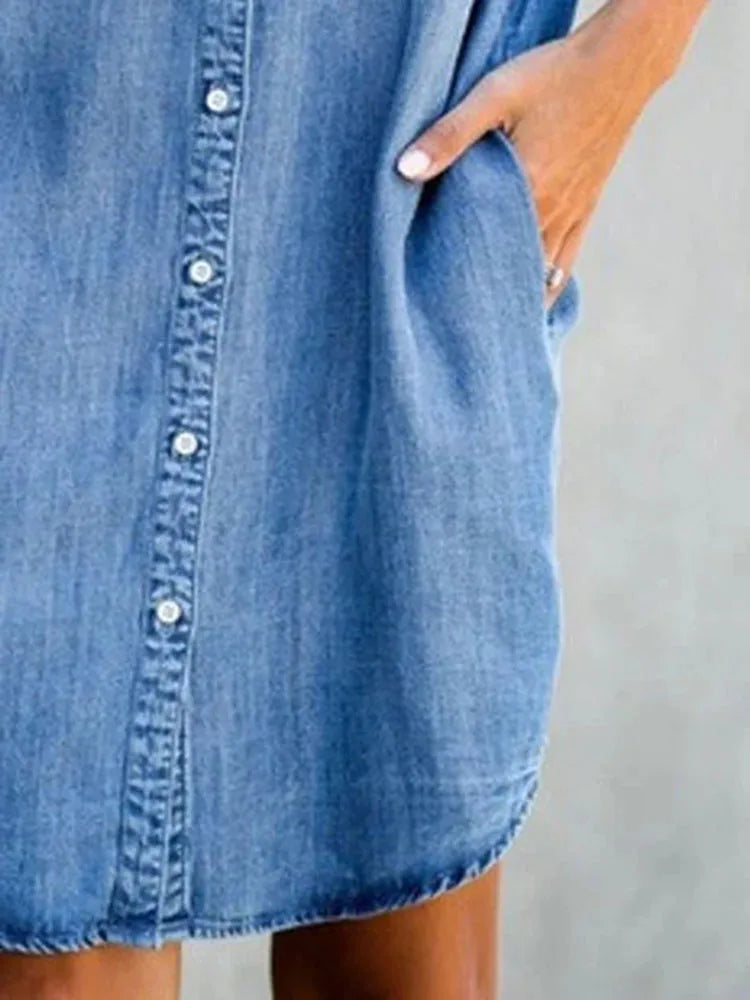 Zomerjurk Blauwe Denim Shirtjurk voor Vrouw