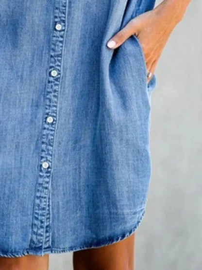 Zomerjurk Blauwe Denim Shirtjurk voor Vrouw