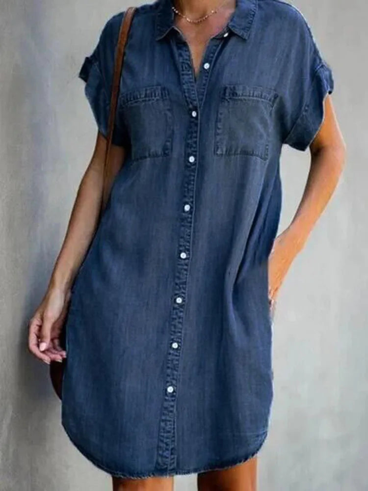 Zomerjurk Blauwe Denim Shirtjurk voor Vrouw