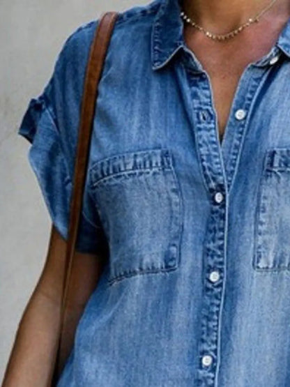 Zomerjurk Blauwe Denim Shirtjurk voor Vrouw