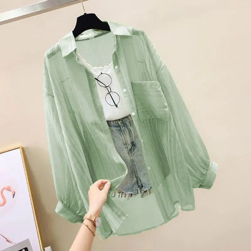 Lichtblauwe Chiffon Zomer Blouse