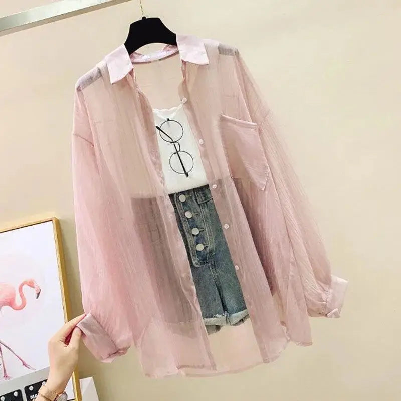 Lichtblauwe Chiffon Zomer Blouse