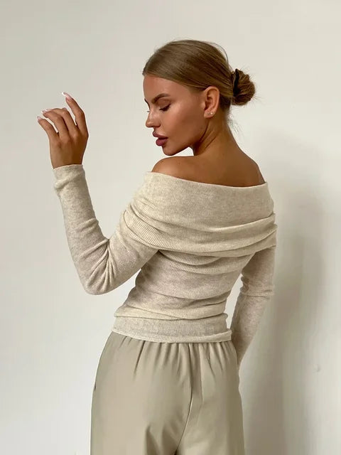 Vrouwelijke Off-Shoulder Top Lange Mouw Elegante Stijl