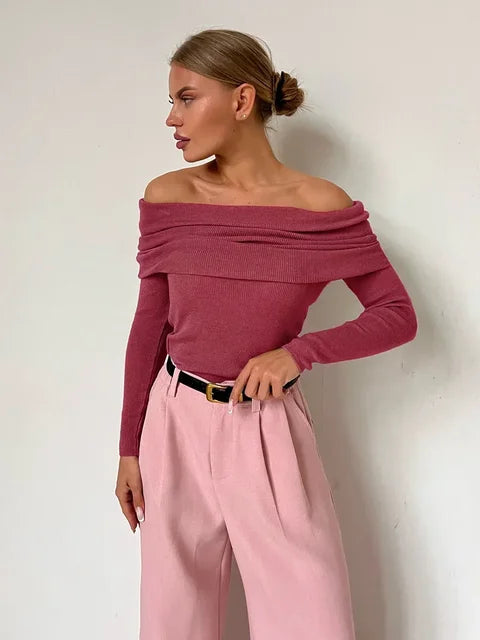 Vrouwelijke Off-Shoulder Top Lange Mouw Elegante Stijl
