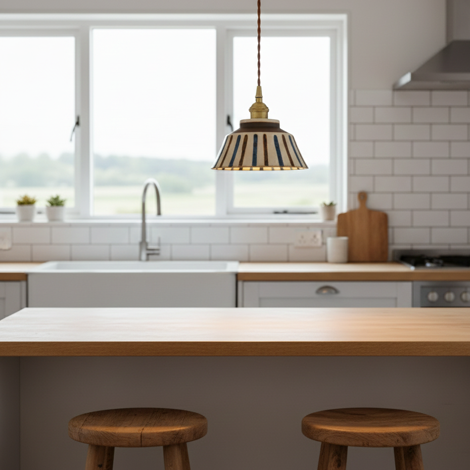 Keramiek Hanglamp Handgeschilderd Koper Blauw Naturel E27 Woonkamer Eetkamer Japandi Retro Scandinavisch