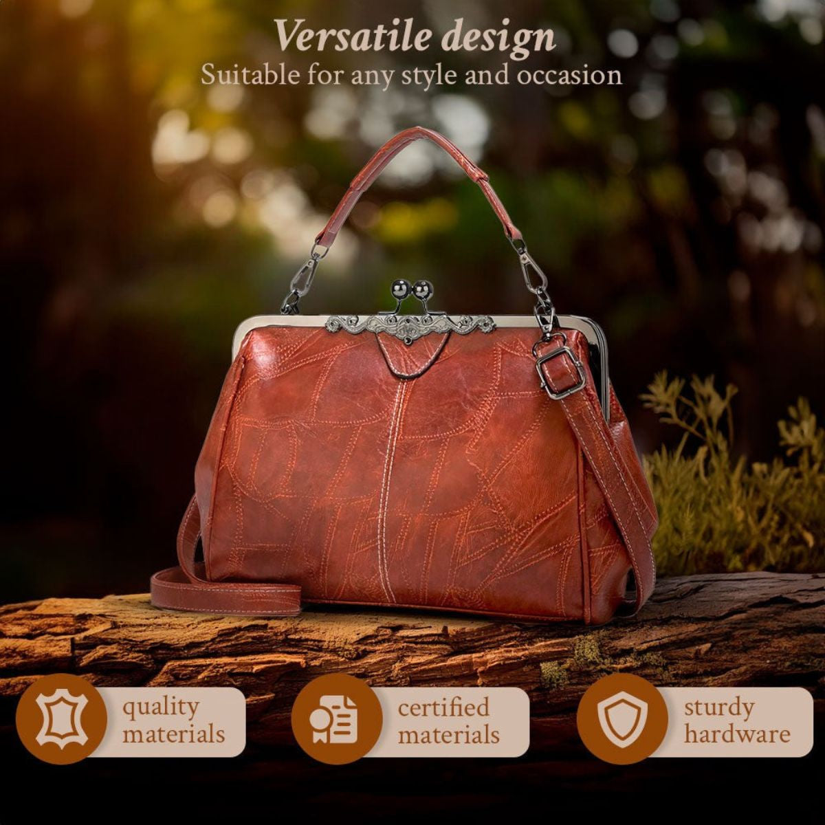 Vintage Handtas met Kliksluiting Retro Clutch Dames Avondtas Feesttas Schoudertas Elegant Design Bruin Zwart