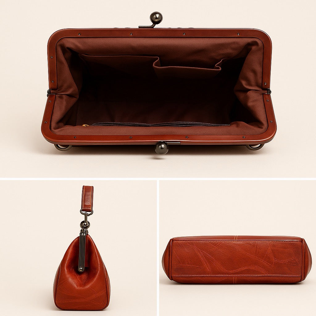 Vintage Handtas met Kliksluiting Retro Clutch Dames Avondtas Feesttas Schoudertas Elegant Design Bruin Zwart