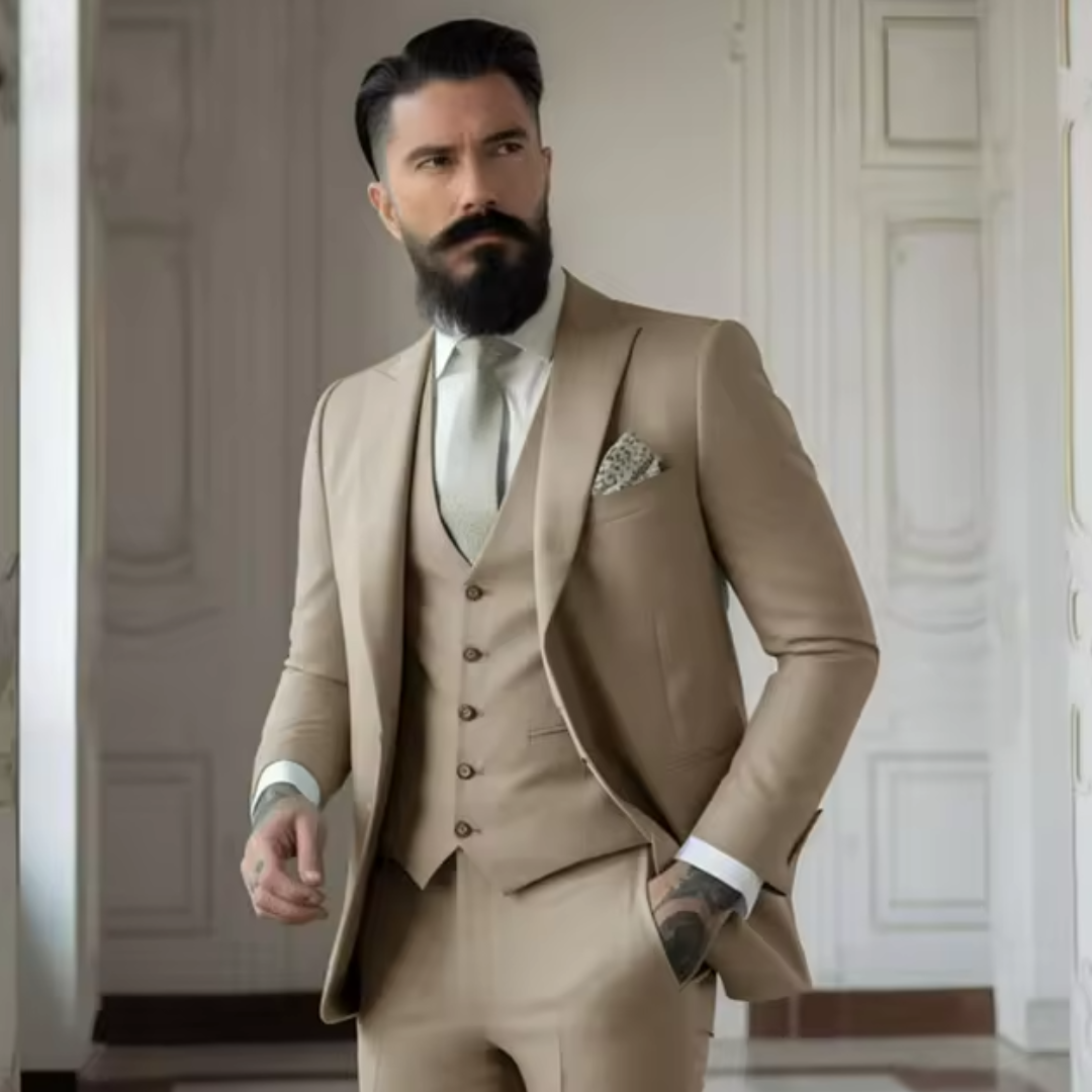 Heren Pak Saliegroen Driedelig Elegant Formaliteit