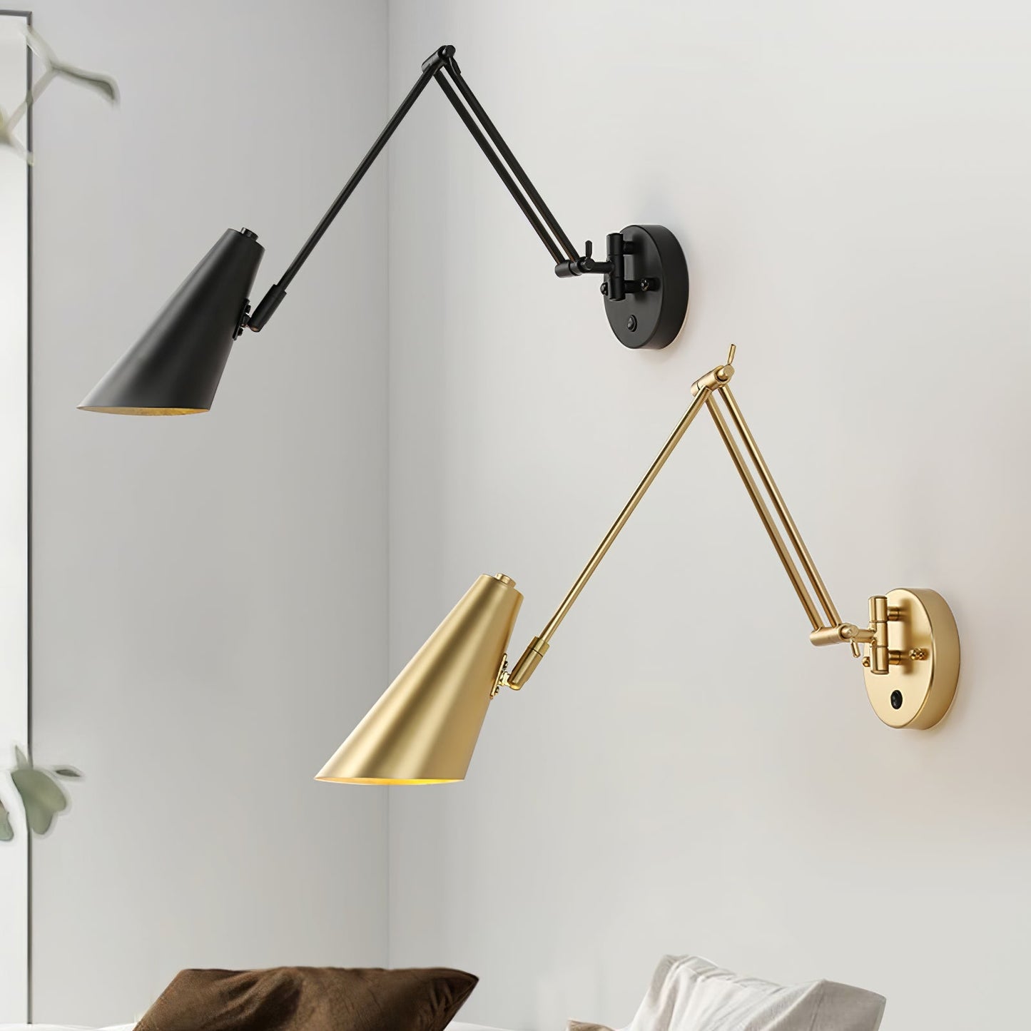 Verstelbare Wandlamp Zwenkarm Industrieel IJzer Modern Design E26/E27 Fitting Muurbediening Leeslamp Slaapkamer