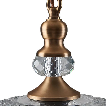 Vintage Hanglamp Glas Messing Bloemmotief Groen Zwart