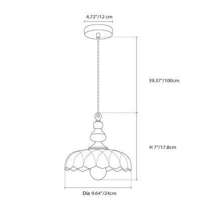 Vintage Hanglamp Glas Messing Bloemmotief Groen Zwart