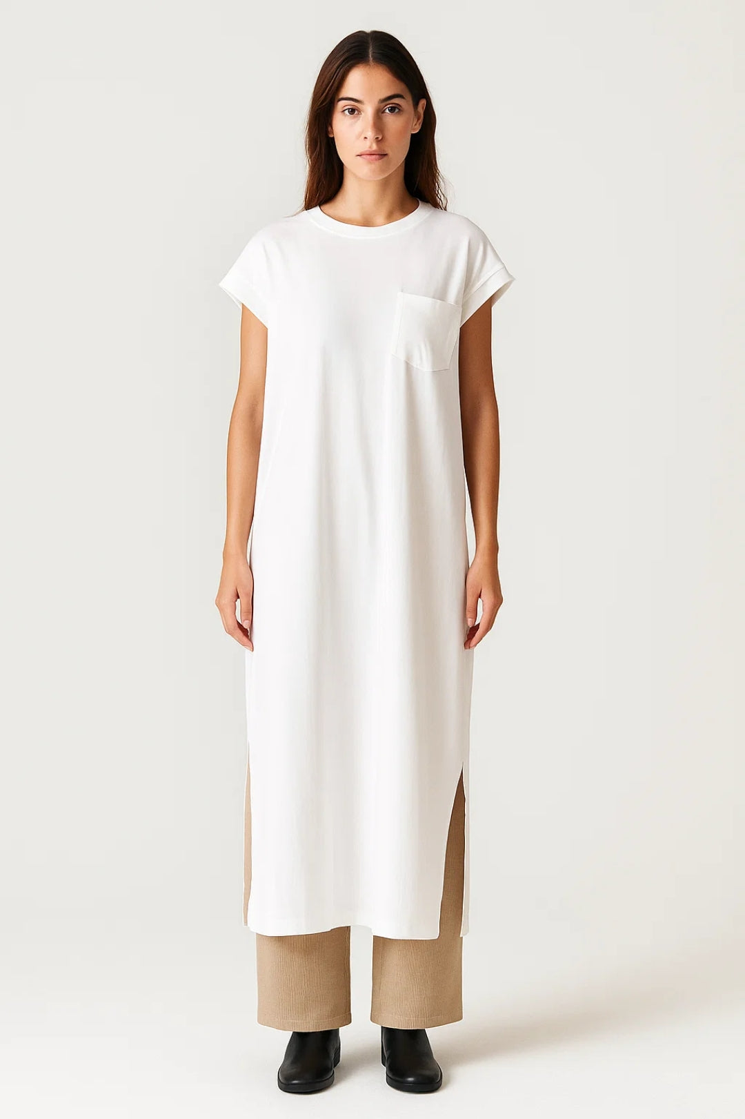 Oversized Jurk Dames - Maxi T-shirt Jurk met Zijsplit Casual Stijl - StudioMarella