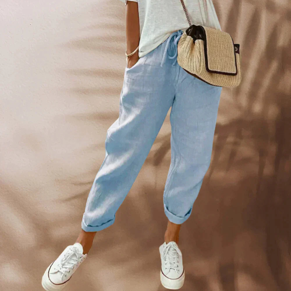 Elastische Broek voor Vrouw met Koord Stretch Stof Casual