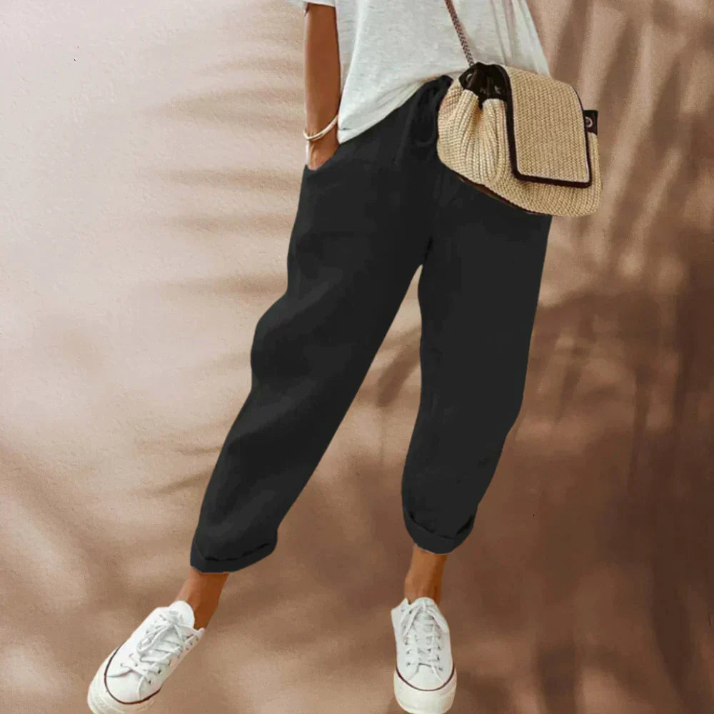 Elastische Broek voor Vrouw met Koord Stretch Stof Casual