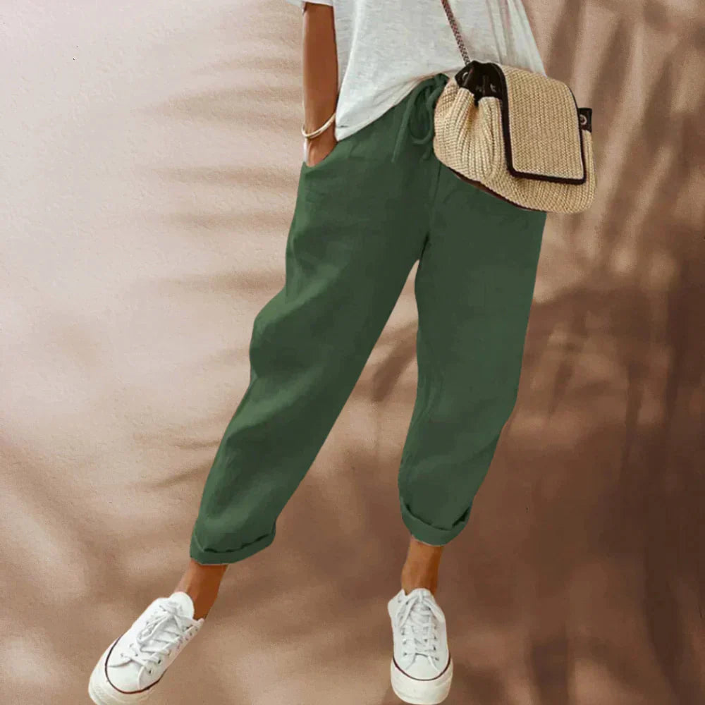 Elastische Broek voor Vrouw met Koord Stretch Stof Casual
