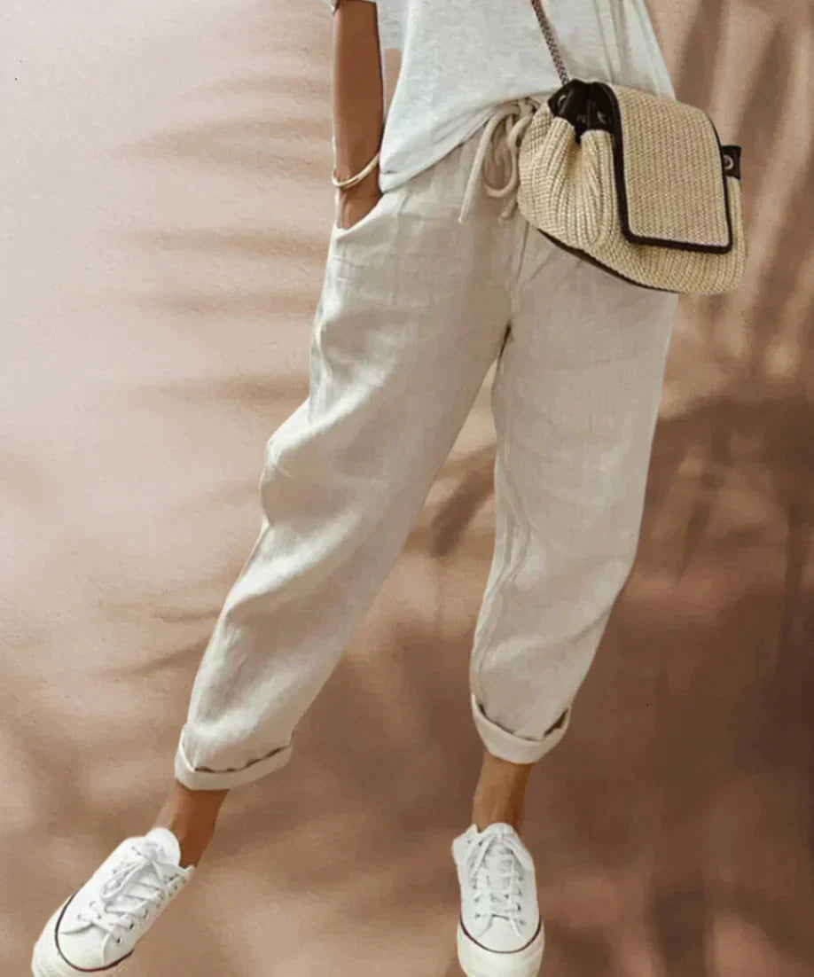 Elastische Broek voor Vrouw met Koord Stretch Stof Casual - StudioMarella
