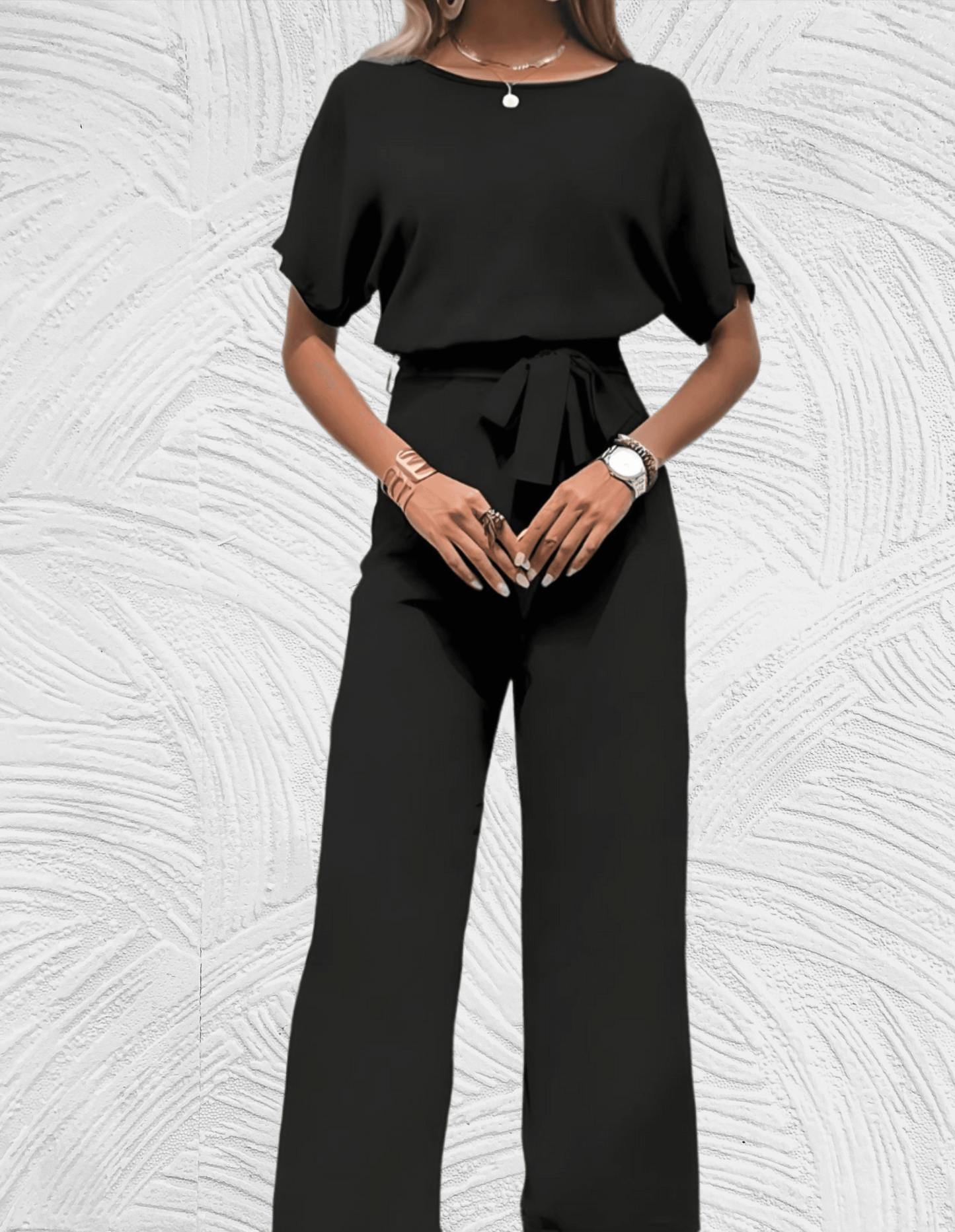 Jumpsuit Wijd Met Strikbandjes en Wijde Mouwen