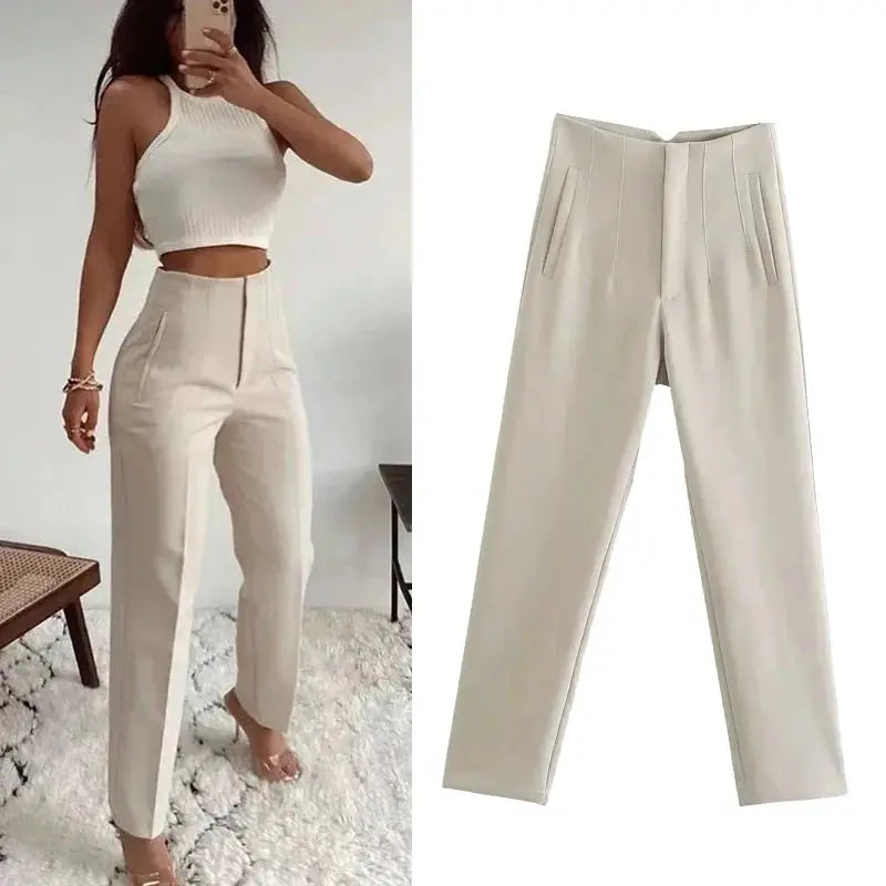 Hoge Taille Plissé Broek voor Vrouw → Hoge Taille Broek Plissé Dames Comfortabel