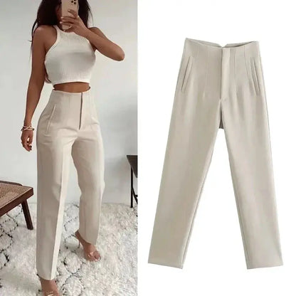 Hoge Taille Plissé Broek voor Vrouw → Hoge Taille Broek Plissé Dames Comfortabel
