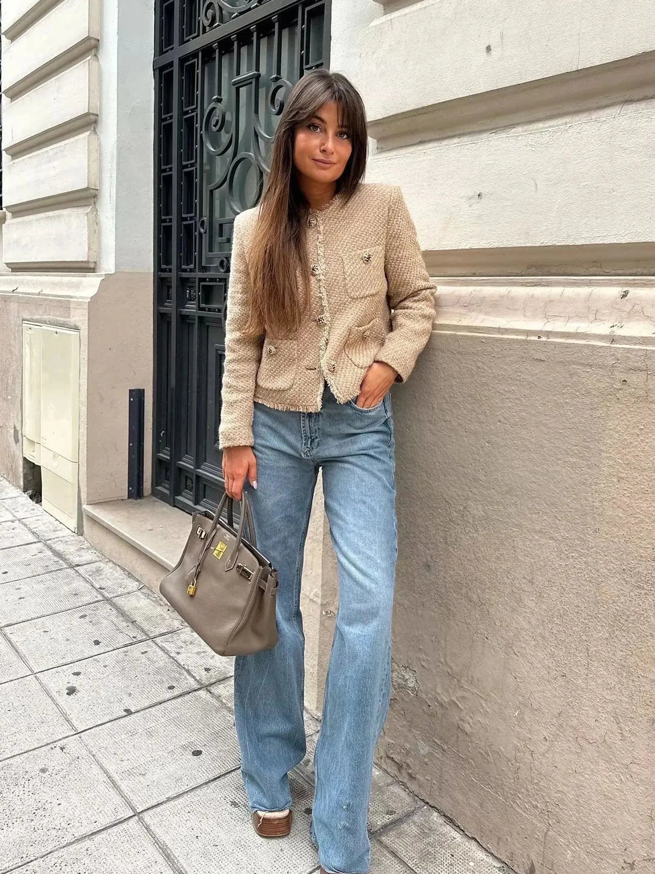 Cropped Jas met Zakken Elegante Vrouwelijke Stijl