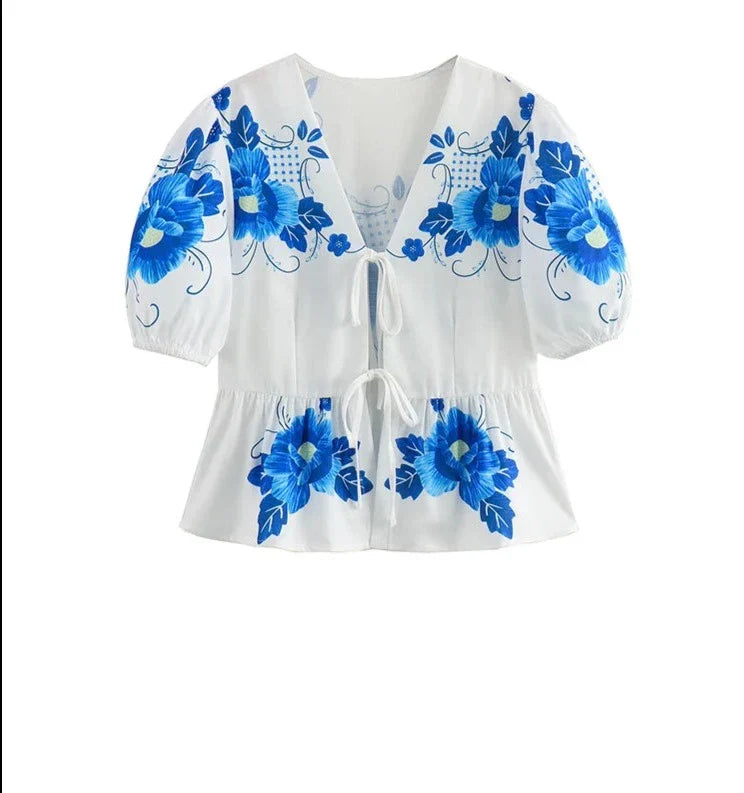 Bloemen Blouse Linnen Vrouwen blouse met print - StudioMarella