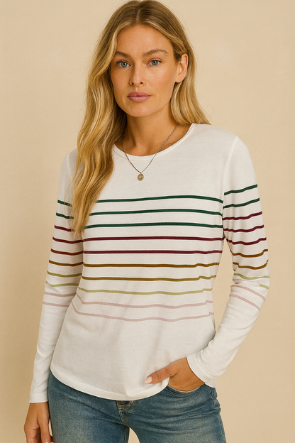 Dames T-shirt Lange Mouwen Streepjes Stijlvol Basic - StudioMarella
