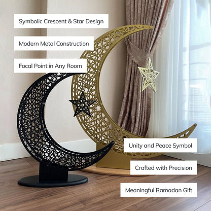 Islamitische Maan & Ster Wanddecoratie — Metalen Ramadan Ornament in Goud of Zwart