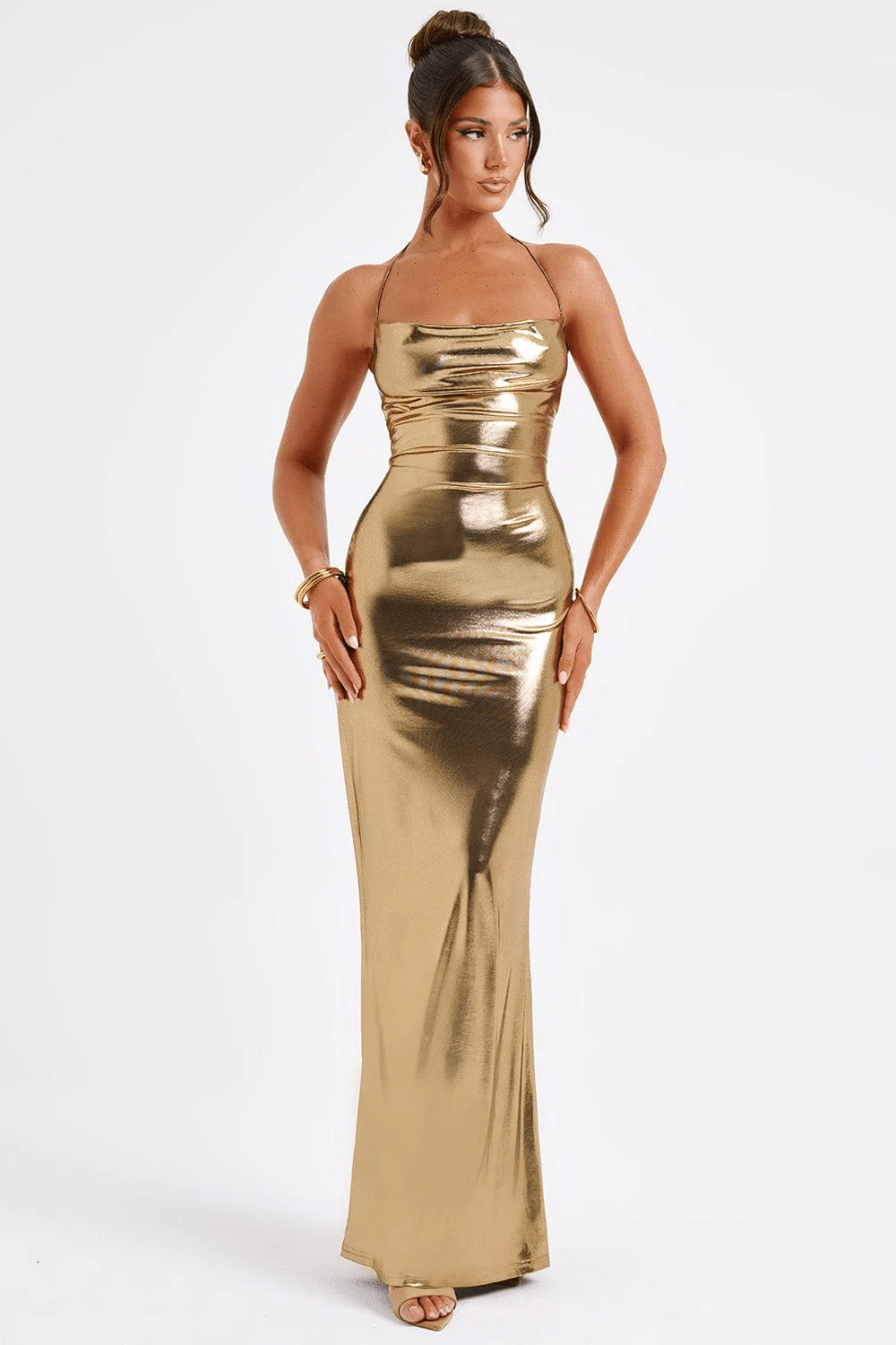 Maxi Jurk Metallic Lage Rug Zomerjurk
