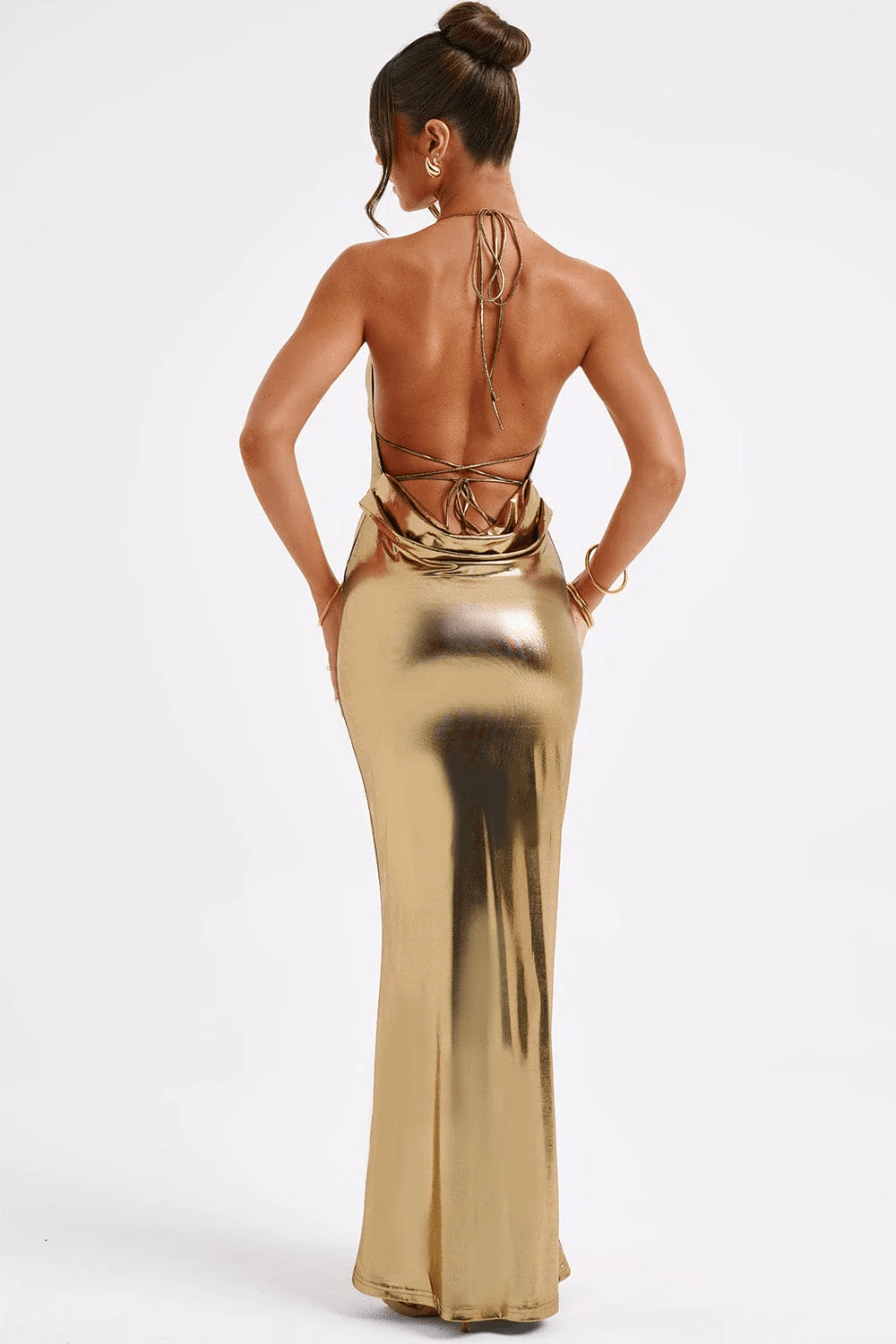Maxi Jurk Zomer Lage Rug Metallic Glans Stof