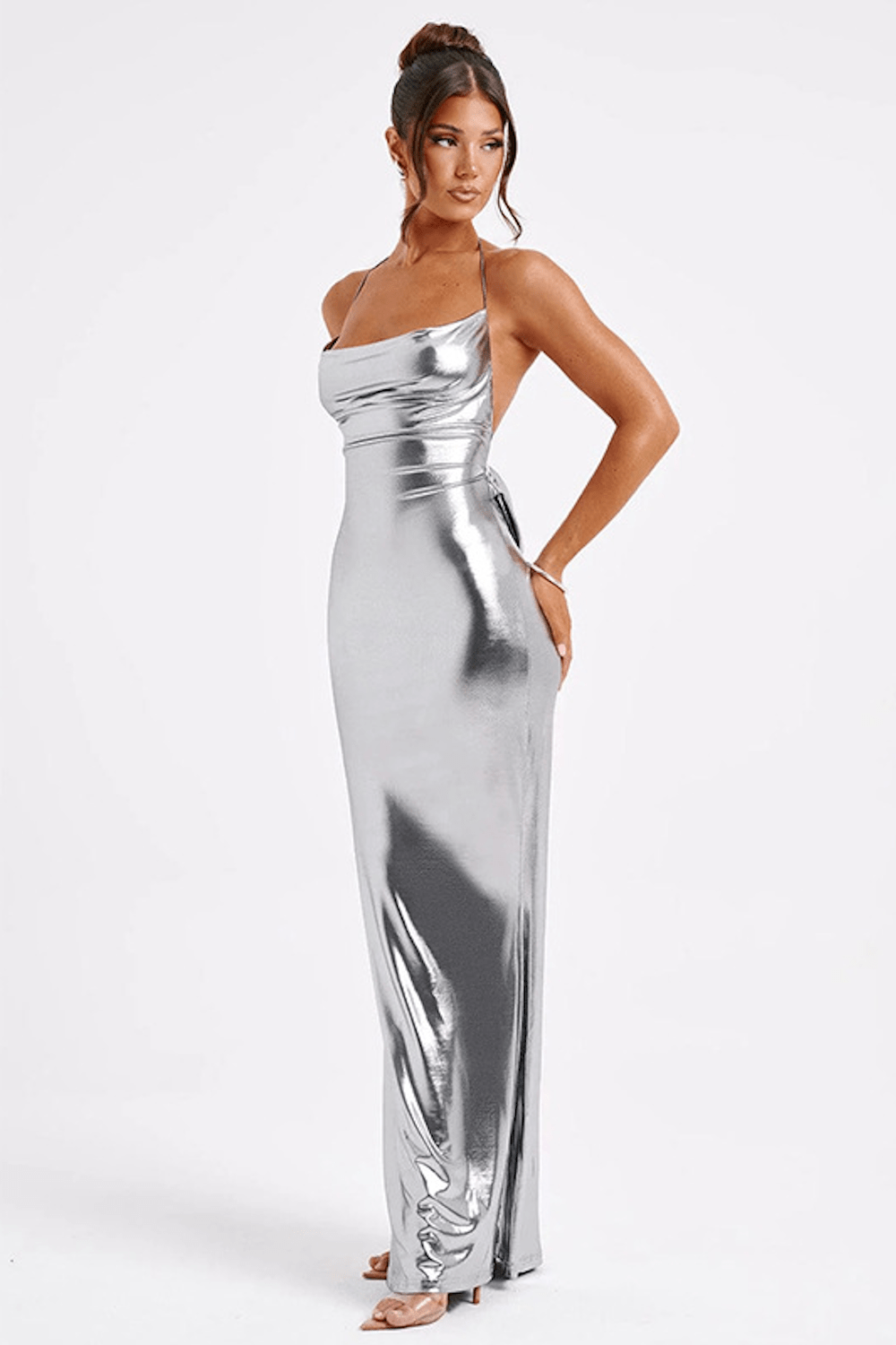 Maxi Jurk Metallic Lage Rug Zomerjurk