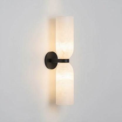 Alabasten Wandlamp met Messing — Dubbele Lichtschijven en Centrale Metalen Ster