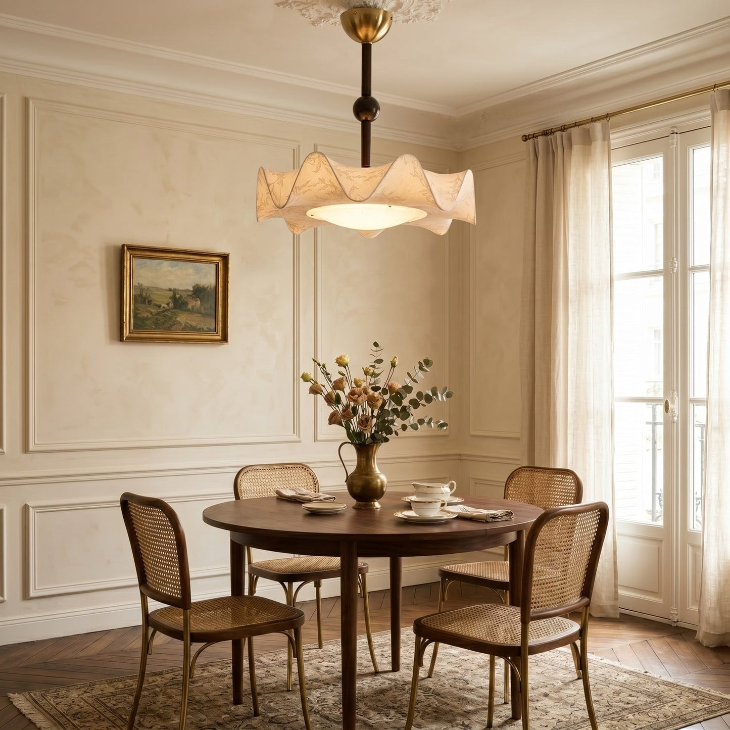 Plafondlamp met Bloemblaadjesontwerp – Walnoot & Goud – Geïntegreerde LED – Ø50cm × H44cm