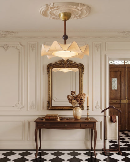 Plafondlamp met Bloemblaadjesontwerp – Walnoot & Goud – Geïntegreerde LED – Ø50cm × H44cm