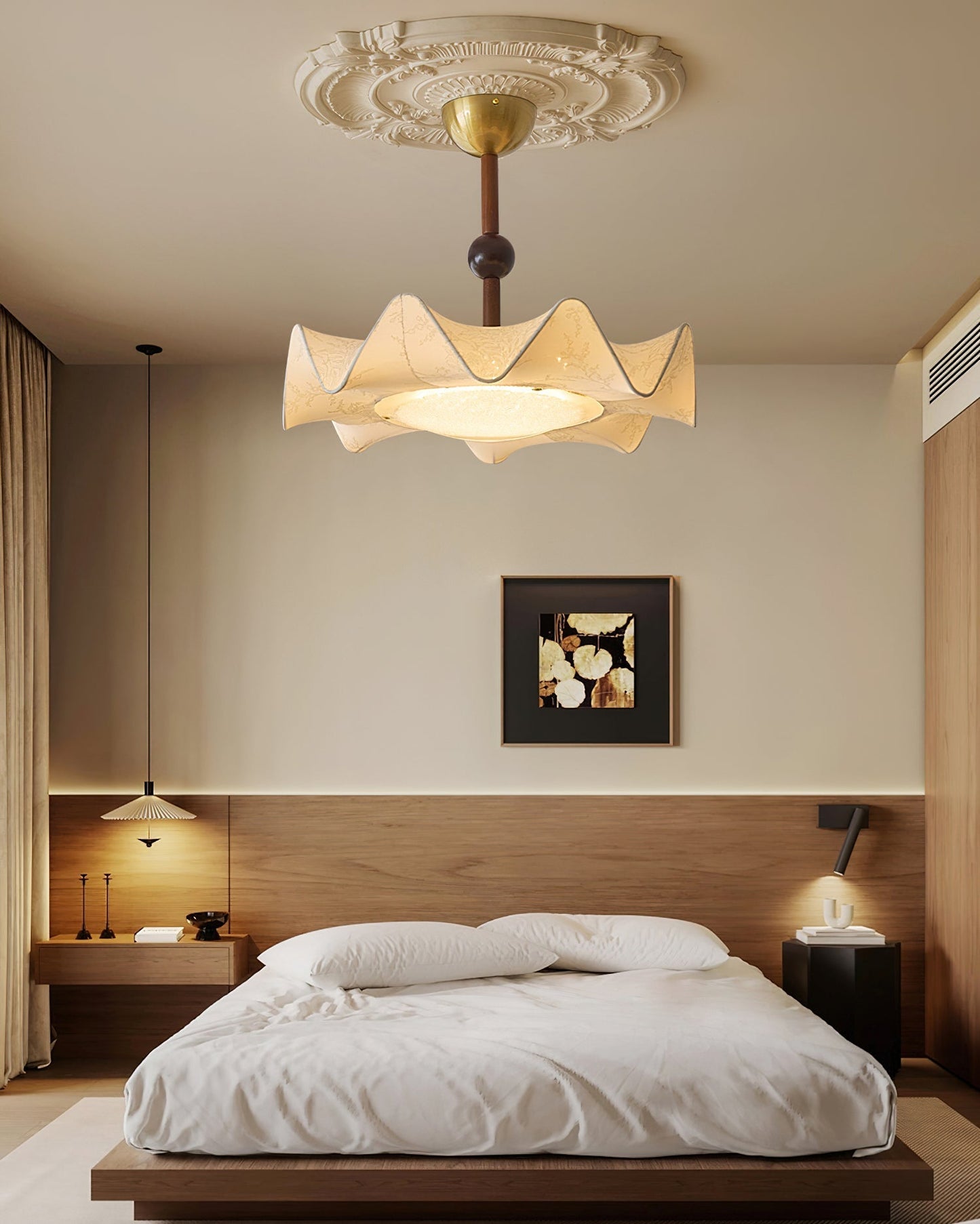 Plafondlamp met Bloemblaadjesontwerp – Walnoot & Goud – Geïntegreerde LED – Ø50cm × H44cm
