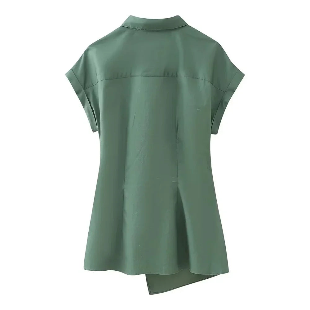 Vrouwelijke Zomer Blouse van Katoen met V-Hals