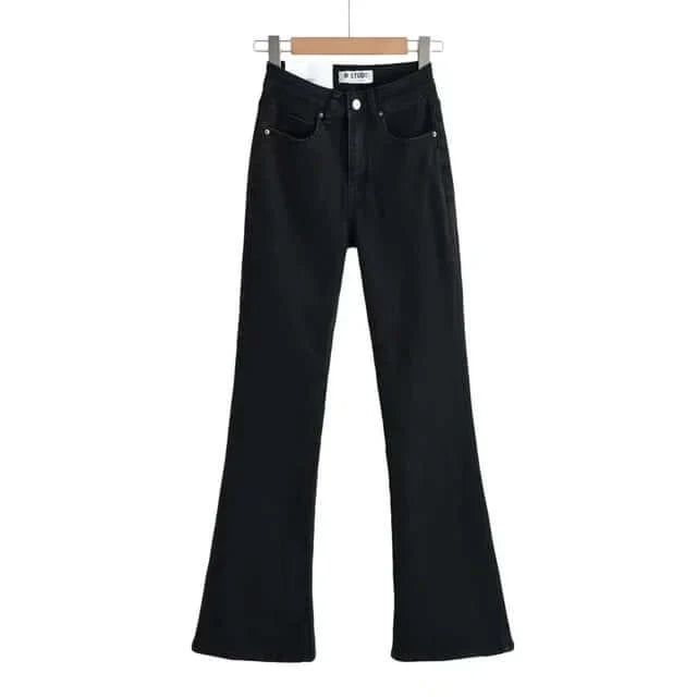Dames Hoge Taille Flared Jeans met Franjes