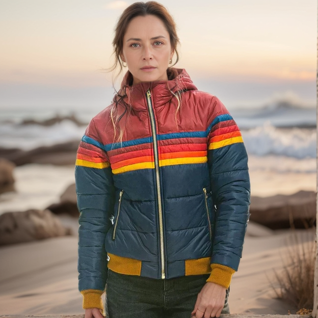 Dames Pufferjas Warm en Stijlvol – Retro Winterjas Colorblock - StudioMarella