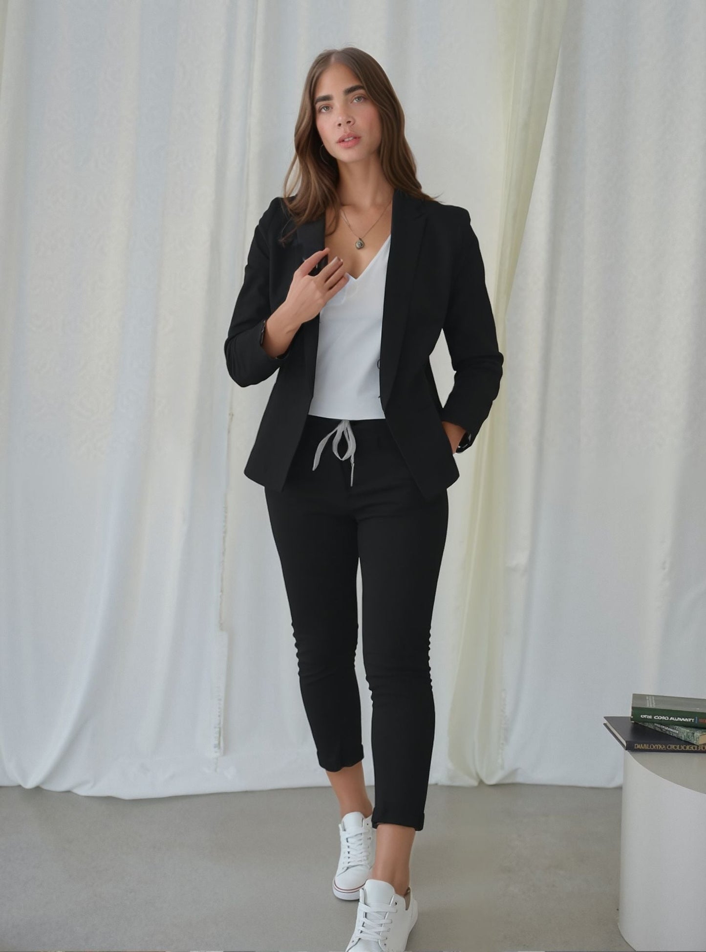 Dames Blazer Set Zwart Elegante Stretch Stof