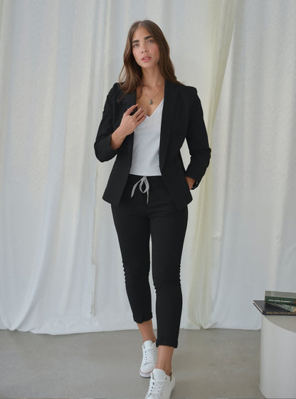 Dames Blazer Set Zwart Elegante Stretch Stof