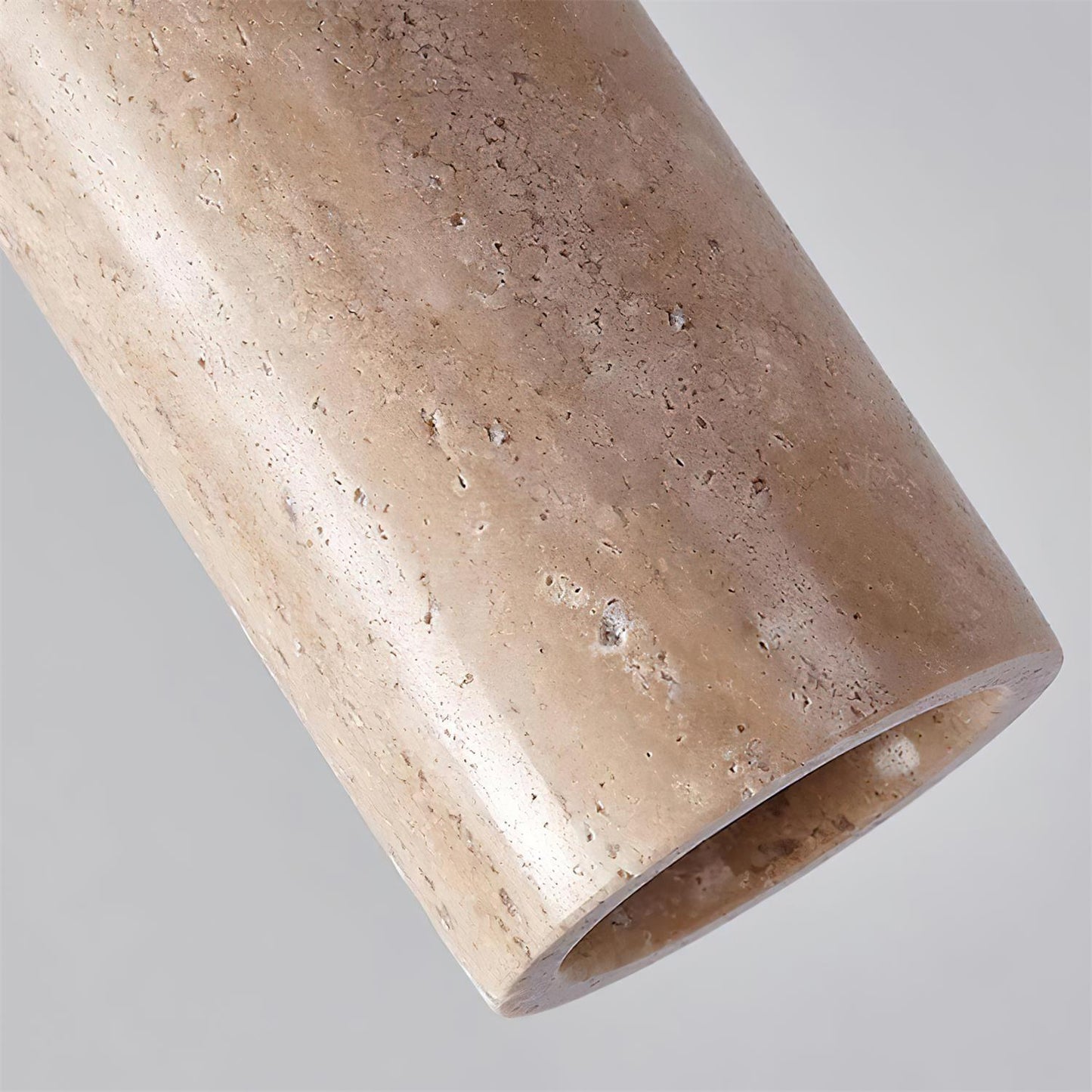 Hanglamp Travertijn Cilinder Hout LED Beige Eettafel Woonkamer Natuurlijke Steen Minimalistisch Design Verlichting Japandi Interieur