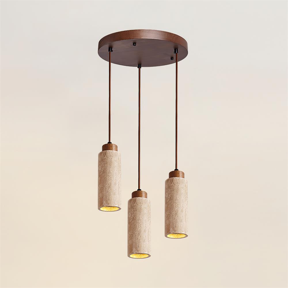 Hanglamp Travertijn Cilinder Hout LED Beige Eettafel Woonkamer Natuurlijke Steen Minimalistisch Design Verlichting Japandi Interieur