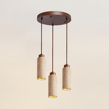Hanglamp Travertijn Cilinder Hout LED Beige Eettafel Woonkamer Natuurlijke Steen Minimalistisch Design Verlichting Japandi Interieur