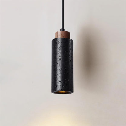 Hanglamp Travertijn Cilinder Hout LED Beige Eettafel Woonkamer Natuurlijke Steen Minimalistisch Design Verlichting Japandi Interieur