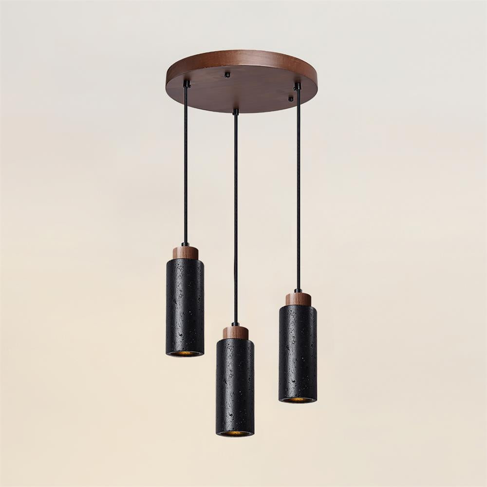 Hanglamp Travertijn Cilinder Hout LED Beige Eettafel Woonkamer Natuurlijke Steen Minimalistisch Design Verlichting Japandi Interieur