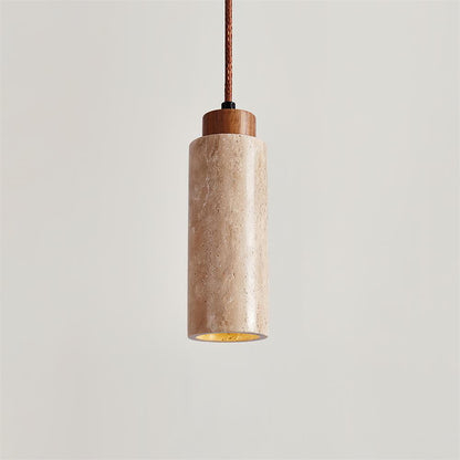 Hanglamp Travertijn Cilinder Hout LED Beige Eettafel Woonkamer Natuurlijke Steen Minimalistisch Design Verlichting Japandi Interieur