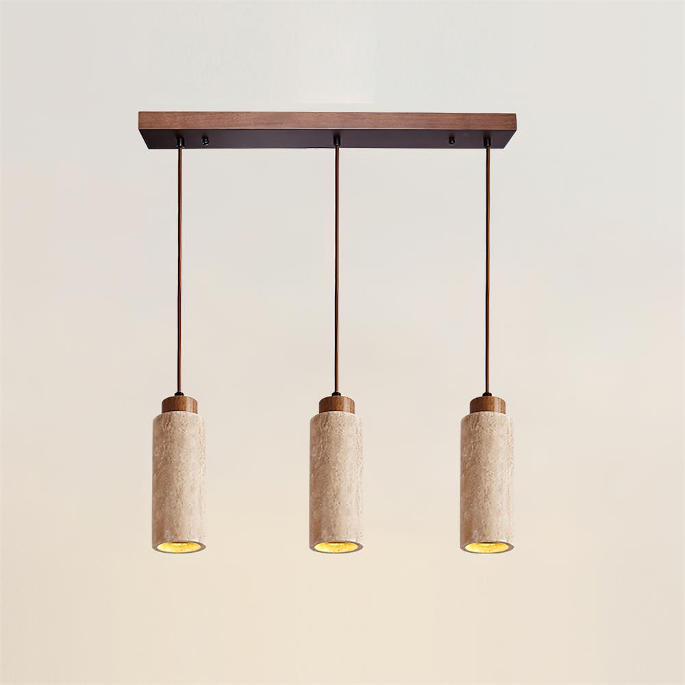 Hanglamp Travertijn Cilinder Hout LED Beige Eettafel Woonkamer Natuurlijke Steen Minimalistisch Design Verlichting Japandi Interieur