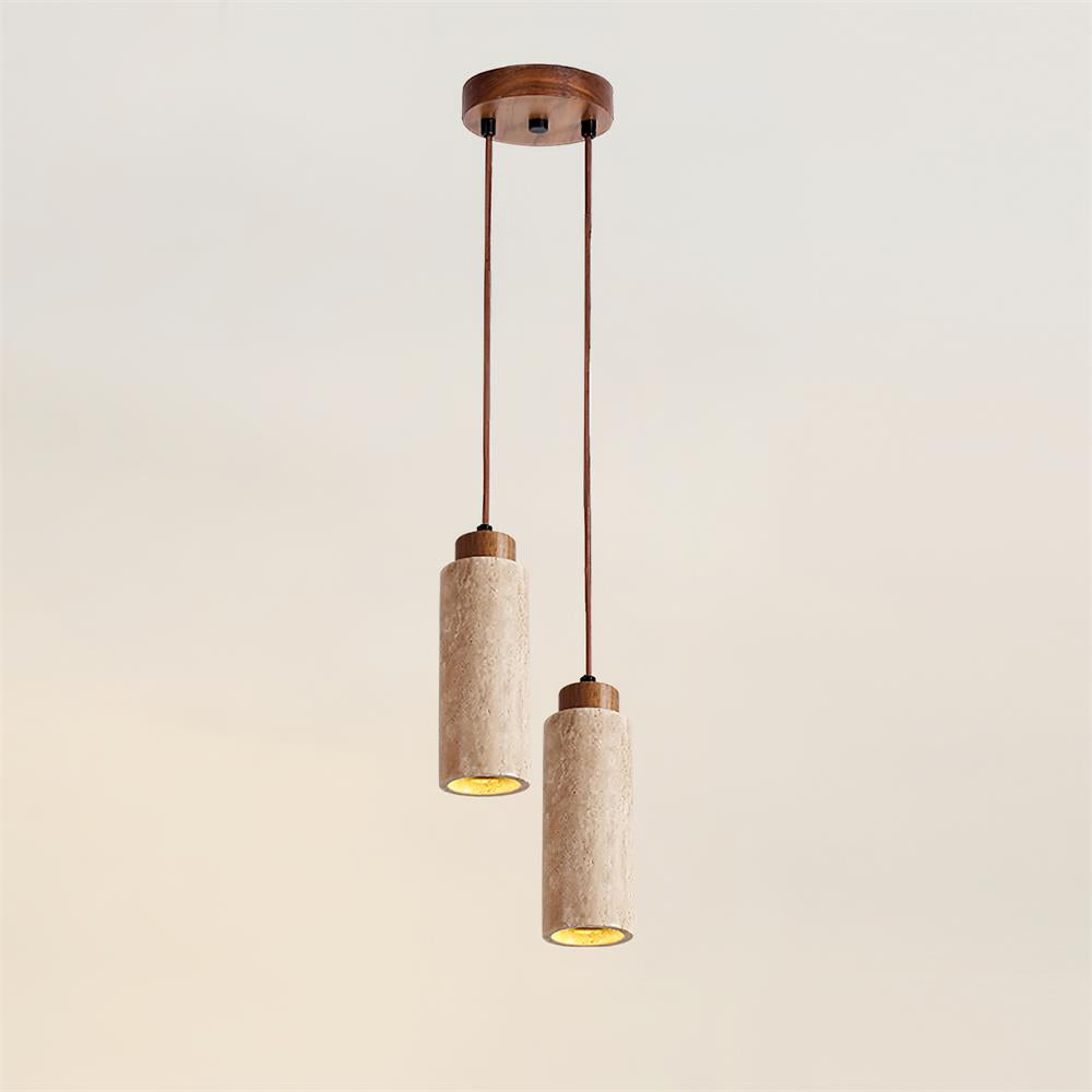 Hanglamp Travertijn Cilinder Hout LED Beige Eettafel Woonkamer Natuurlijke Steen Minimalistisch Design Verlichting Japandi Interieur